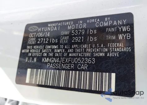 2015 Hyundai Genesis 3.8 z USA, uszkodzony, nr VIN KMHGN4JEXFU052363